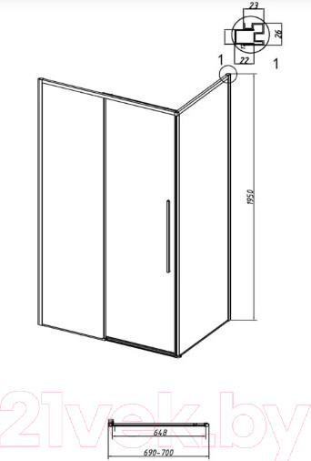 Изображение товара Душевая стенка Grossman Galaxy 200.K33.01.70.32.00 / 70x195 (золото сатин/стекло прозрачное)