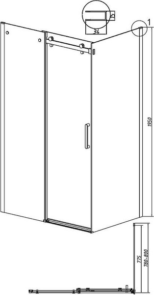 Изображение товара Душевая стенка Grossman Classic 80x195 / 200.K33.04.80.21.00 (черный матовый/стекло прозрачное)