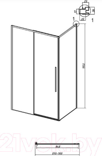 Изображение товара Душевая стенка Grossman Galaxy 90x195 / 200.K33.01.90.21.00 (черный матовый/стекло прозрачное)