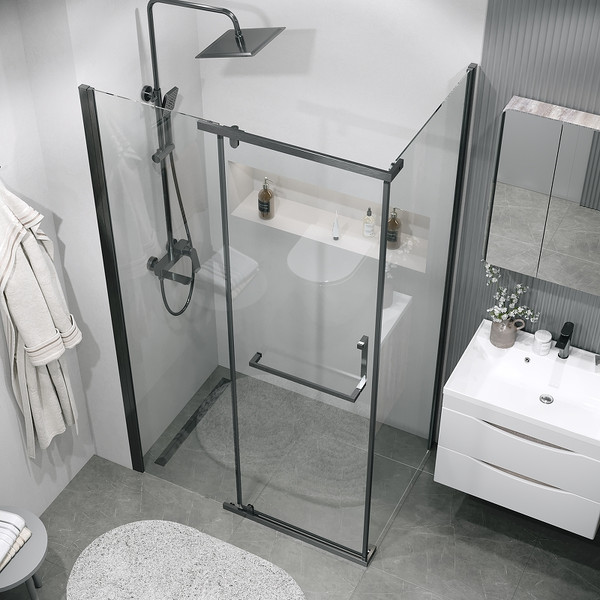 Изображение товара Душевая стенка Grossman Pragma 80x195 / 200.K33.03.80.42.00 (графит сатин/стекло прозрачное)