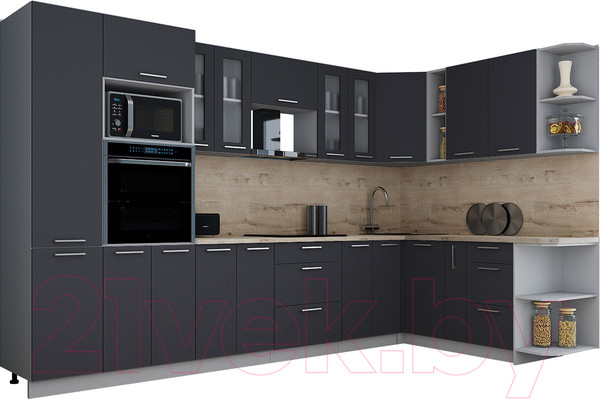 Изображение товара Кухонный гарнитур Интерлиния Мила Gloss 1.88x3.4 правая (пепел/пепел/травертин серый)
