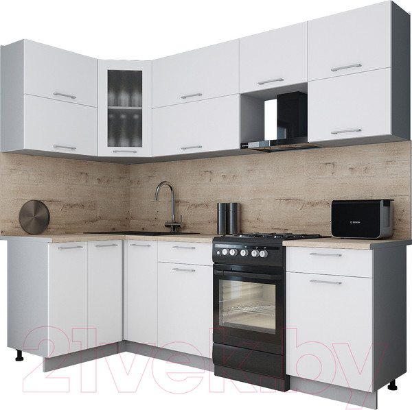Изображение товара Кухонный гарнитур Интерлиния Мила Gloss 50-12x24 (белый/белый/травертин серый)
