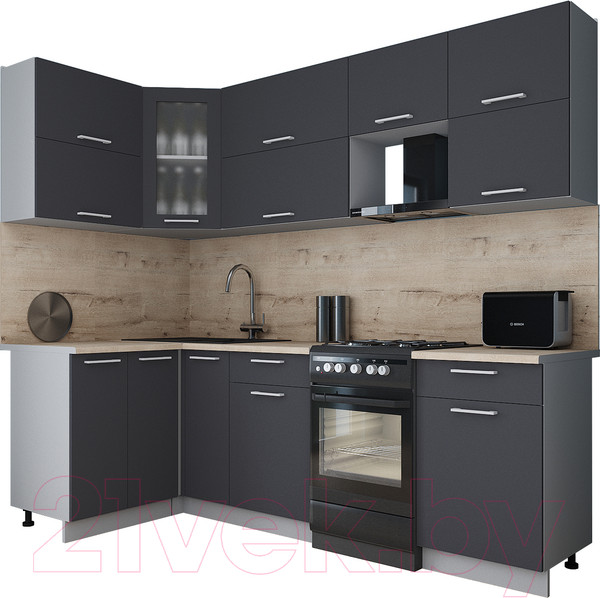 Изображение товара Кухонный гарнитур Интерлиния Мила Gloss 50-12x24 (пепел/пепел/травертин серый)