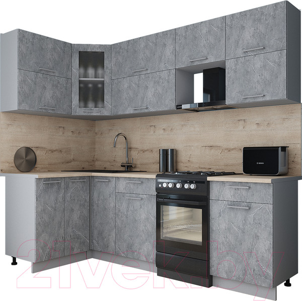 Изображение товара Кухонный гарнитур Интерлиния Мила Gloss 50-12x24 (керамика/керамика/травертин серый)