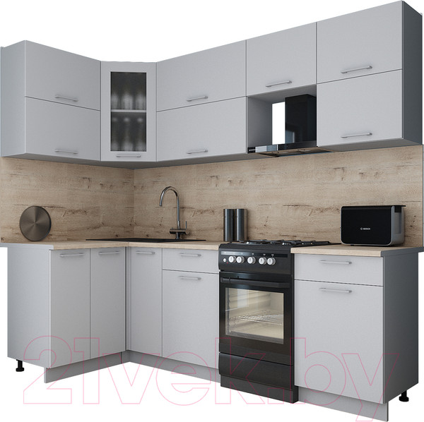 Изображение товара Кухонный гарнитур Интерлиния Мила Gloss 50-12x24 (грей/грей/травертин серый)
