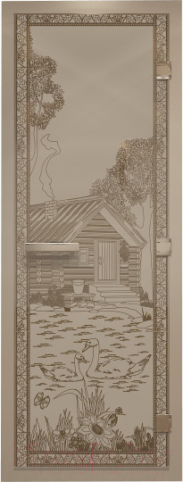 Изображение товара Стеклянная дверь для бани/сауны Doorwood Хамам Банька в лесу 70x190 / DW00594 (бронза матовый)