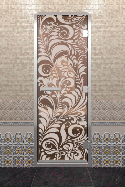 Изображение товара Стеклянная дверь для бани/сауны Doorwood Хамам Хохлома 70x190 / DW03633 (бронза)