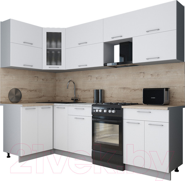 Изображение товара Кухонный гарнитур Интерлиния Мила Gloss 50-12x25 (белый/белый/травертин серый)