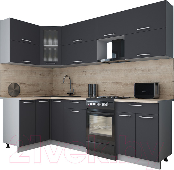Изображение товара Кухонный гарнитур Интерлиния Мила Gloss 50-12x25 (пепел/пепел/травертин серый)