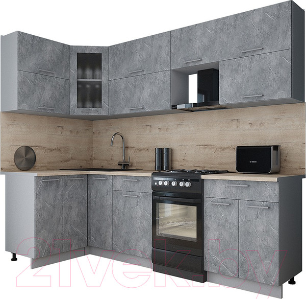 Изображение товара Кухонный гарнитур Интерлиния Мила Gloss 50-12x25 (керамика/керамика/травертин серый)