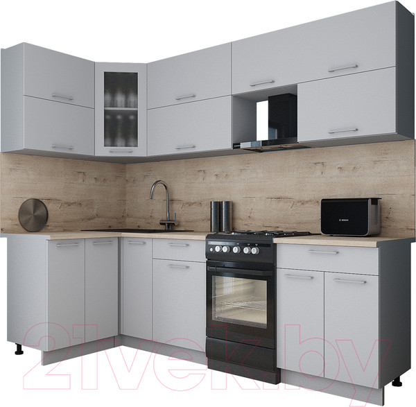 Изображение товара Кухонный гарнитур Интерлиния Мила Gloss 50-12x25 (грей/грей/травертин серый)