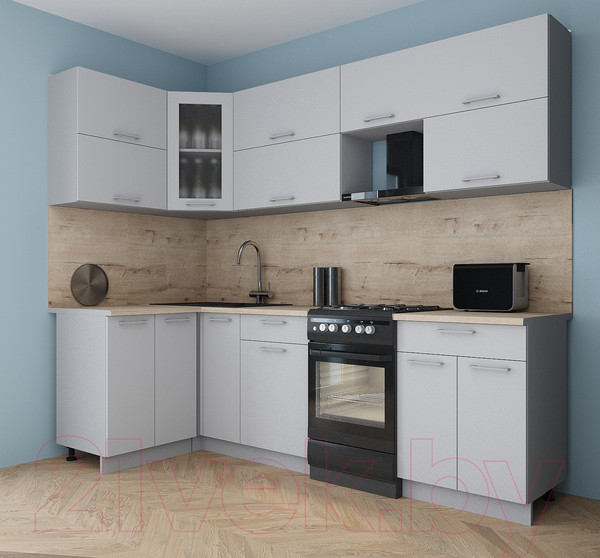 Изображение товара Кухонный гарнитур Интерлиния Мила Gloss 50-12x25 (грей/грей/травертин серый)