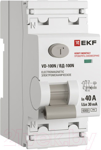 Изображение товара Дифференциальный автомат EKF PROxima ВД-100N 2п 40А 30мА AC 6кА / E1026M4030