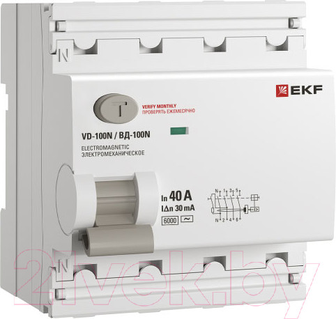 Изображение товара Дифференциальный автомат EKF PROxima ВД-100N 4п 40А 30мА AC 6кА / E1046M4030