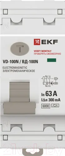 Изображение товара Дифференциальный автомат EKF PROxima ВД-100N 2п 63А 300мА AC 6кА / E1026M63300
