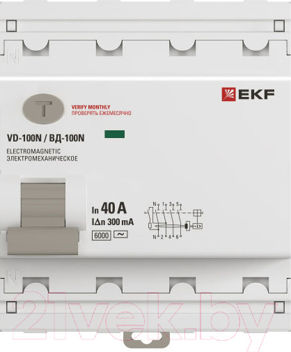 Изображение товара Дифференциальный автомат EKF PROxima ВД-100N 4п 40А 300мА AC 6кА / E1046M40300