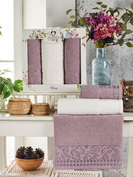 Изображение товара Набор полотенец Two Dolphins Vera / 11791 (3шт, в коробке, баклажан)