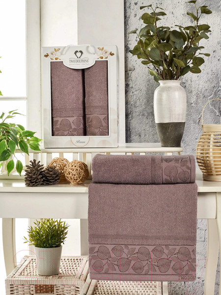 Изображение товара Набор полотенец Two Dolphins Penza / 11800 (2шт, в коробке, брусничный)