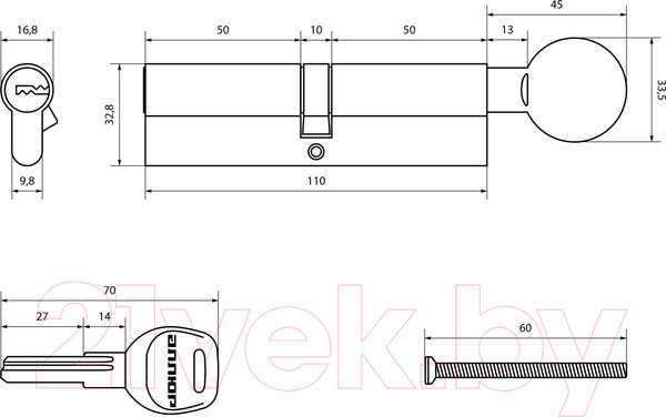 Изображение товара Цилиндровый механизм замка Аллюр HD FG 110-5К CP 55x55G (хром)