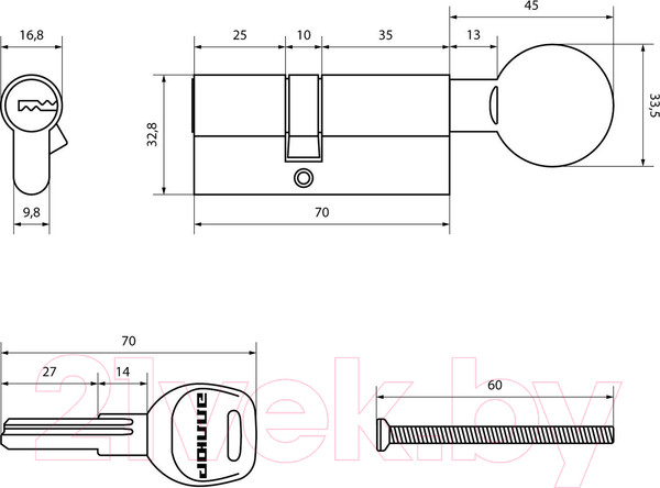 Изображение товара Цилиндровый механизм замка Аллюр HD FG 70-5К BP 40Gx30 (латунь)