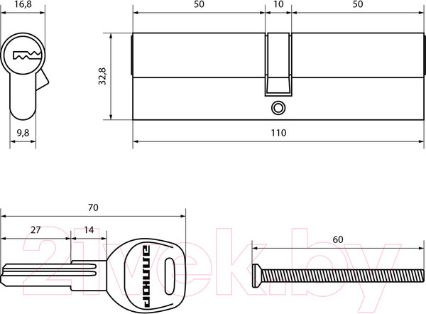 Изображение товара Цилиндровый механизм замка Аллюр HD F 110-5К CP 55x55 (хром)