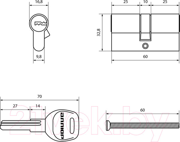 Изображение товара Цилиндровый механизм замка Аллюр HD F 60-5К CP 30x30 (хром)