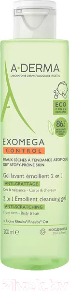 Изображение товара Гель для душа A-Derma Экзомега контроль 2 в 1 очищающий (200мл)