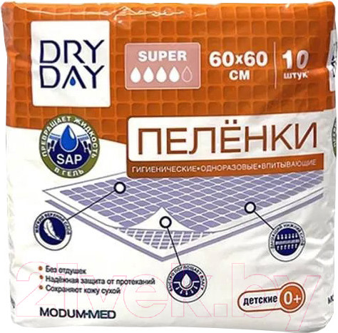 Изображение товара Набор пеленок одноразовых детских Modum Dry Day Super 60x60 (10шт)