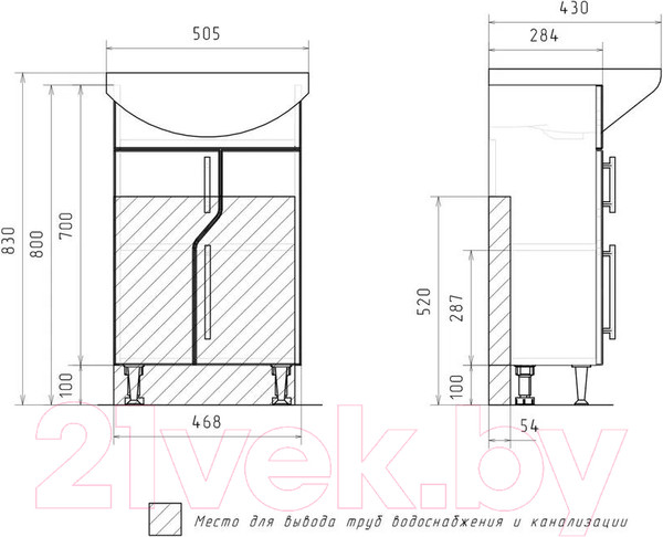 Изображение товара Тумба с умывальником Volna Bruno 50.2D Рива 50 (напольная)