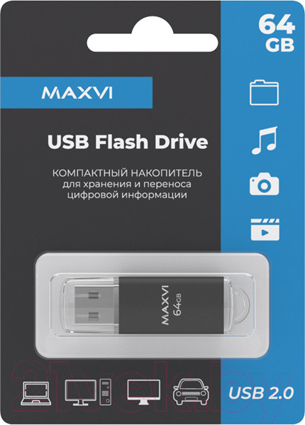 Изображение товара USB flash накопитель Maxvi MP 64GB 2.0 (черный)