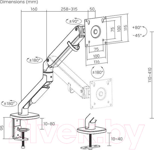 Изображение товара Кронштейн для монитора Ultramounts UM734WD (серый/коричневый)