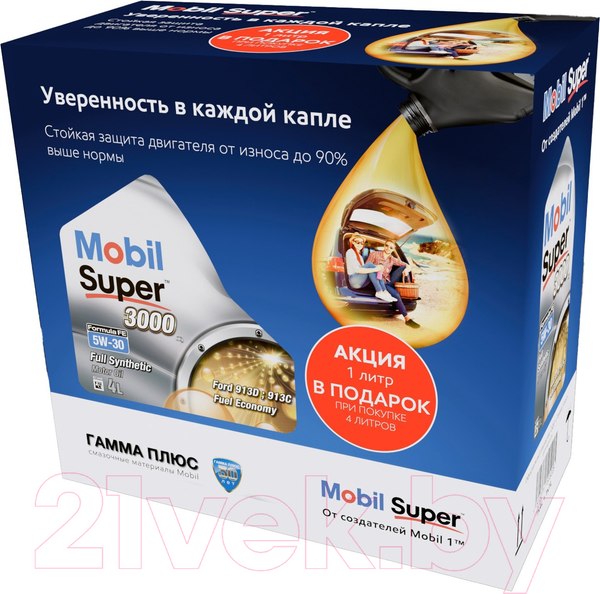 Изображение товара Набор моторных масел Mobil Super 3000 X1 Formula FE 5W30 / 151501 (комплект 4л+1л)