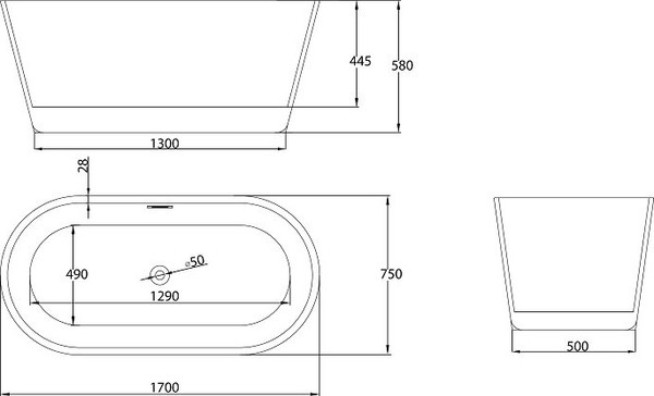 Изображение товара Ванна акриловая Grossman GR-1503MB Forta 170x75