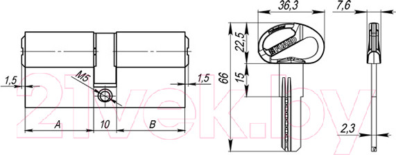 Изображение товара Цилиндровый механизм замка Fuaro D-PRO500/90mm (45x45)