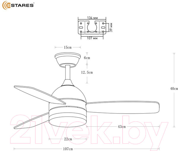 Изображение товара Вентилятор Estares Fan Wood 48W+18W R-APP-1060x390-WHITE/WOOD/WHITE-220-IP20