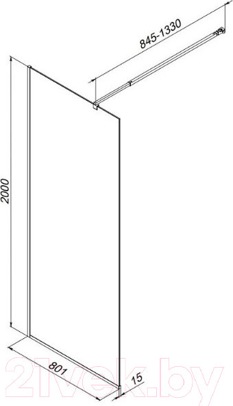 Изображение товара Душевая стенка AM.PM Func 80x200 / W84WI-80-F1-BTE (черный/прозрачное стекло)