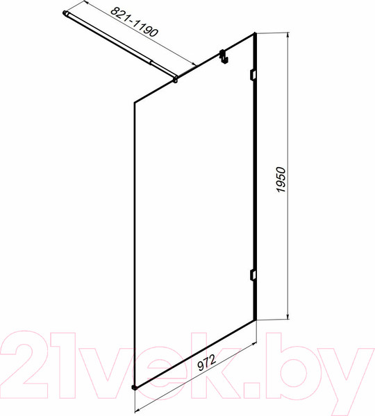 Изображение товара Душевая стенка AM.PM X-Joy 100x195 / W94WI-100-F1-BTE (черный/прозрачное стекло)
