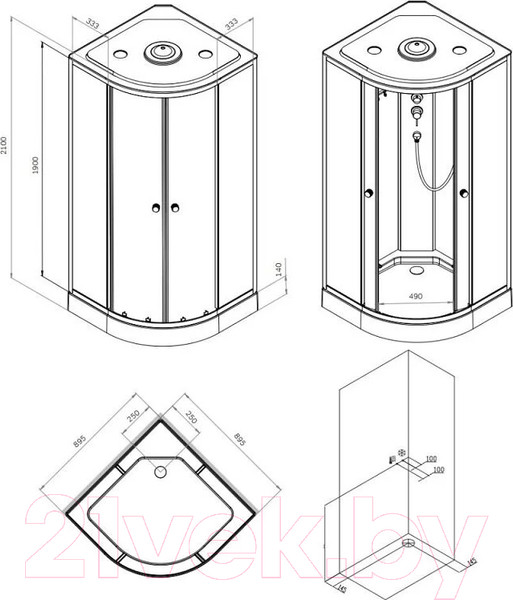 Изображение товара Душевая кабина AM.PM X-Joy 90x90 / W94C-401-090MT (хром матовый/прозрачное стекло)