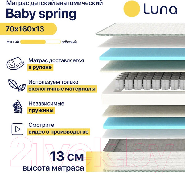 Изображение товара Детский матрас Luna Baby Spring 70x160