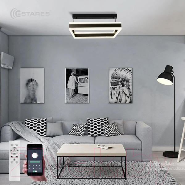 Изображение товара Потолочный светильник Estares Stella 100WS-APP-500x500x1200-BLACK/WHITE-220-IP20