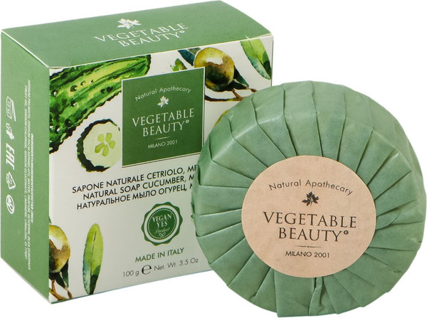 Изображение товара Мыло твердое Vegetable Beauty Огурец, мята и олива натуральное (100г)
