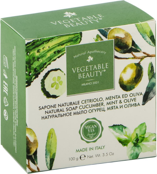 Изображение товара Мыло твердое Vegetable Beauty Огурец, мята и олива натуральное (100г)
