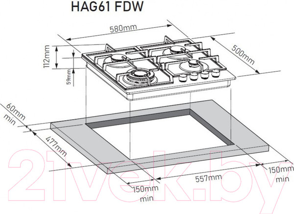 Изображение товара Газовая варочная панель ZORG HAG61 FDW BL