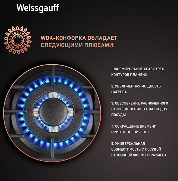 Изображение товара Газовая варочная панель Weissgauff HGG 451 BFh Nano Matt Glass