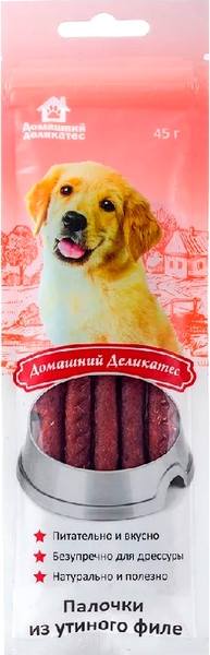 Изображение товара Лакомство для собак Домашний деликатес Палочки из утиного филе (45г)
