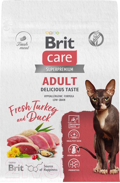 Изображение товара Сухой корм для кошек Brit Care Cat Adult Delicious Taste с индейкой и уткой / 5066070 (400г)