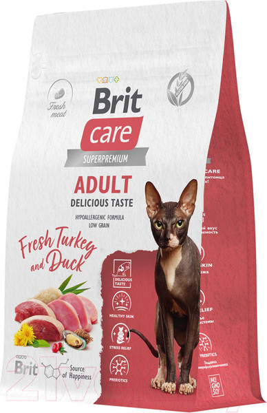 Изображение товара Сухой корм для кошек Brit Care Cat Adult Delicious Taste с индейкой и уткой / 5066070 (400г)