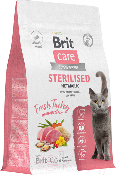 Изображение товара Сухой корм для кошек Brit Care Cat Sterilised Metabolic с индейкой / 5066179 (1.5кг)