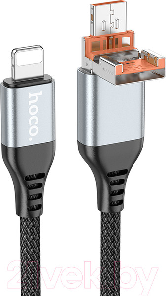 Изображение товара Кабель Hoco U128 2в1 USB/Type-C to Lightning (черный)