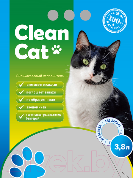 Изображение товара Наполнитель для туалета Clean Cat Силикагелевый без запаха (3.8л)